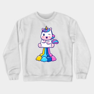 Cute Unicorn Flying With Rainbow Crewneck Sweatshirt